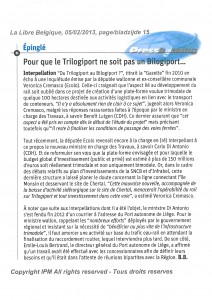 Un article de Bruno Boutsen à lire dans la Libre du 5/02/13